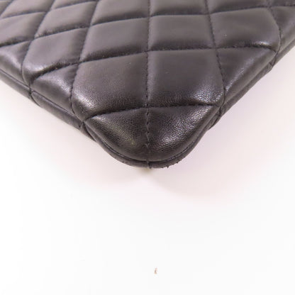 Chanel Black Cowhide Leather Pouch Business Bag Clutch Bag Calfskin (cowhide)