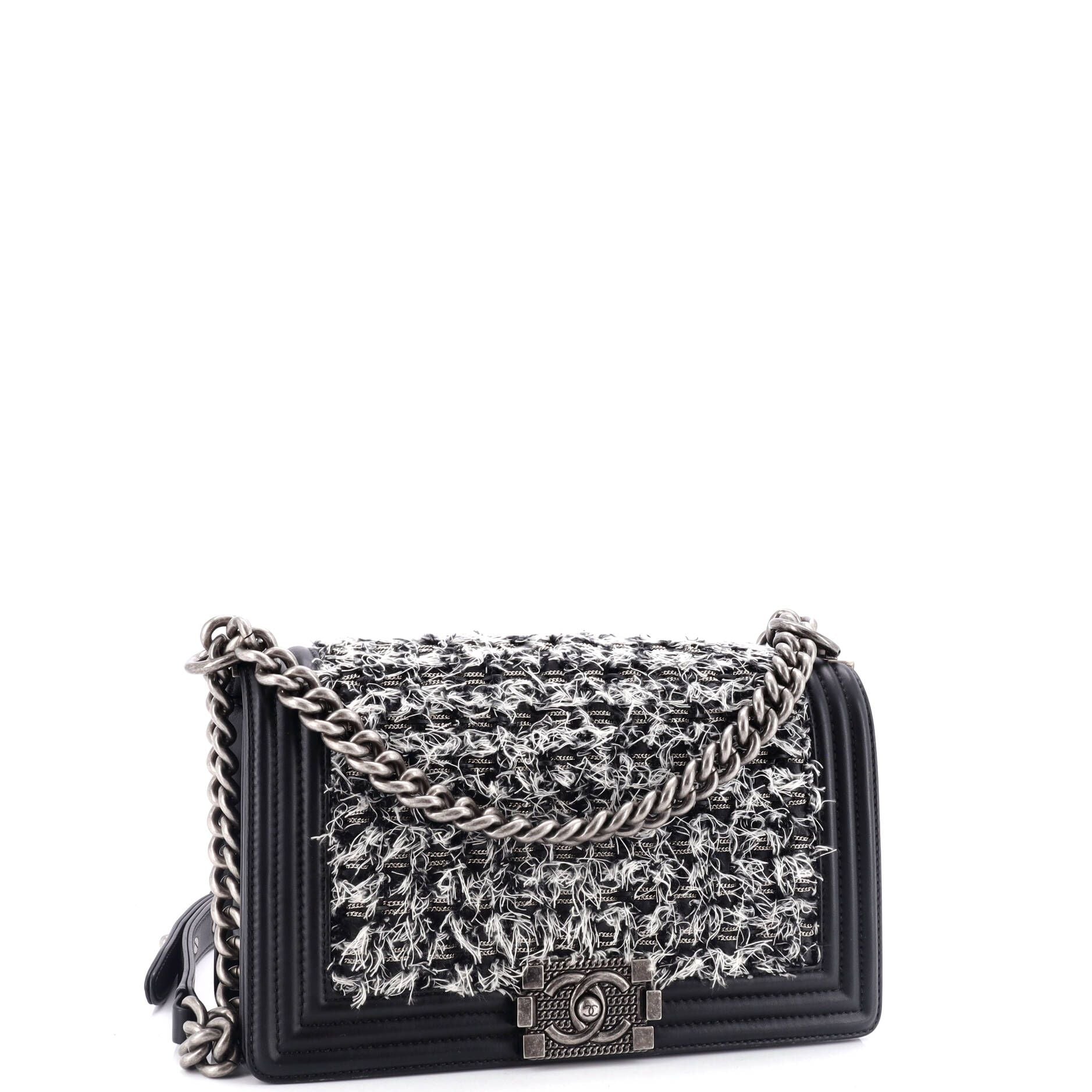 Chanel Boy Flap Bag Braided Tweed Old Medium