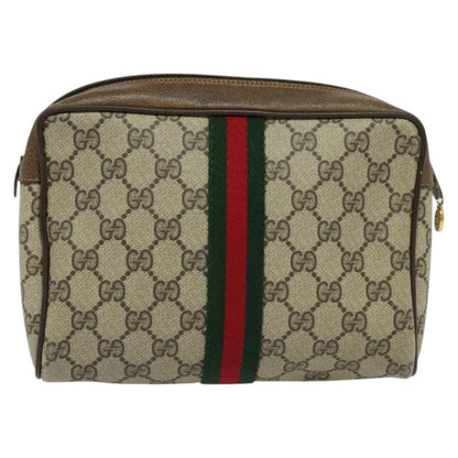 Gucci Gg Supreme Web Sherry Line Clutch Bag Pvc Beige Gold 84 01 012 Auth