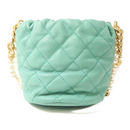 Chanel Green Sheepskin Leather Pearl Bucket Golden Shoulder Bucket Shoulder Bag Lambskin (sheep Leather)