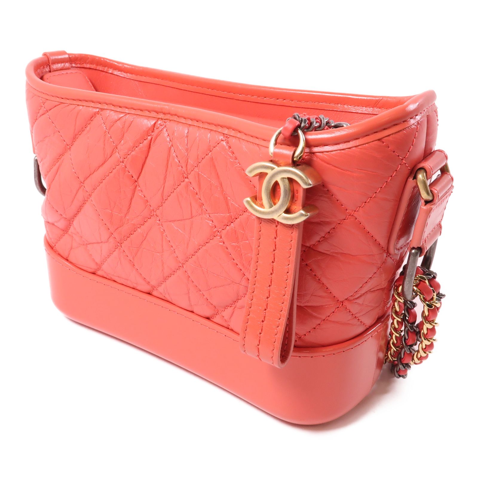 Chanel Goatskin Quilted Small Gabrielle Hobo Orange Pink