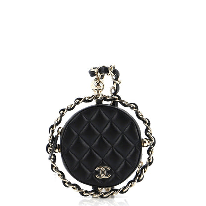 Chanel Frame Chain Around Round Clutch With Chain Quilted Lambskin Mini