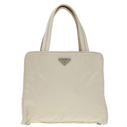 Prada Hand Bag Nylon Beige Silver Auth