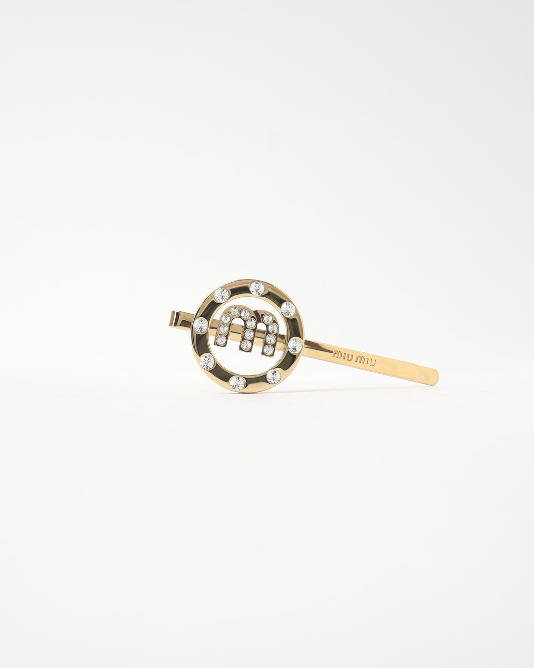 Miu Miu Logo Rhinestone Gold Hairpin