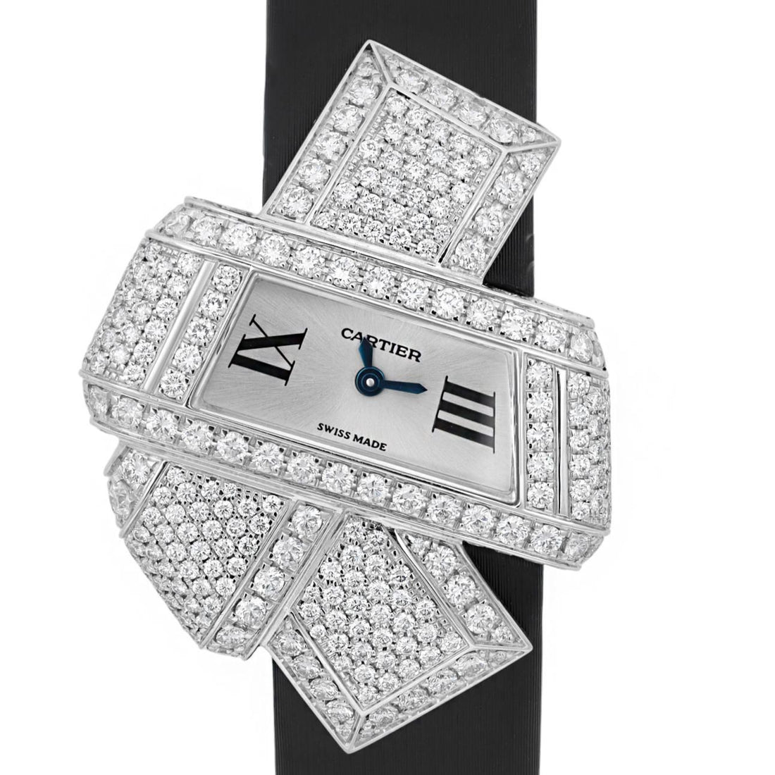 Cartier Libre Noeud 18K White Gold Silver Dial Diamonds Ladies Watch 3080