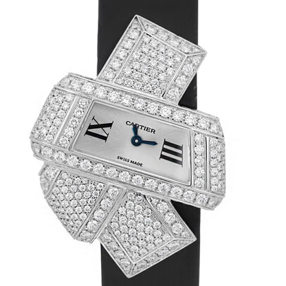 Cartier Libre Noeud 18K White Gold Silver Dial Diamonds Ladies Watch 3080