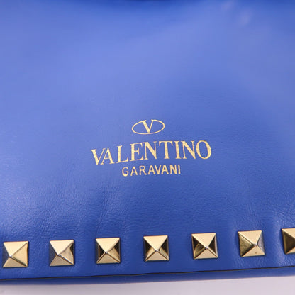 Valentino Cowhide Leather 2Way Shoulder Bag Golden Hand-handed Shoulder And Back Bag 2way Shoulder Bag Blue Calfs