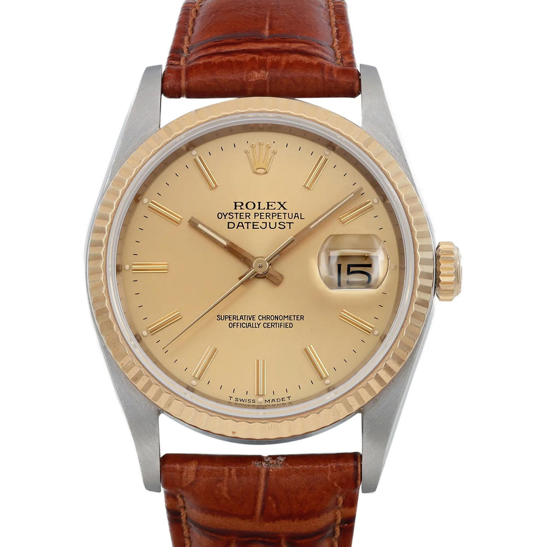 Pre-owned Rolex Datejust 36mm 18k Yellow Gold Steel Champagne Watch 16233 (Good)