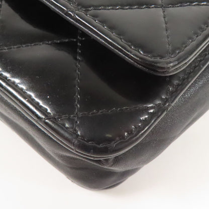Chanel Black Lacquered Leather Woc Wallet On Chain Silver Cross Shoulder Back Bag Enamel