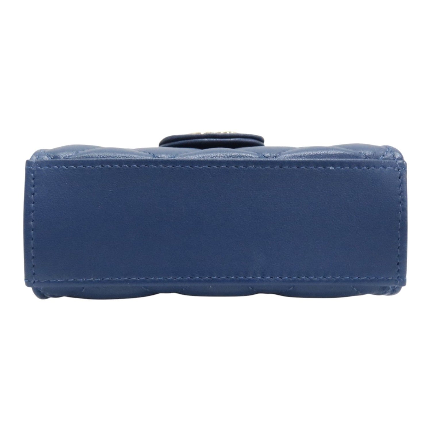 Chanel Top Handle Flap Clutch Chain Shoulder Bag Blue Quilted Lambskin