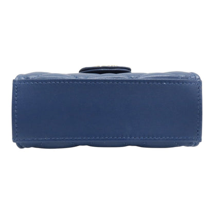 Chanel Top Handle Flap Clutch Chain Shoulder Bag Blue Quilted Lambskin