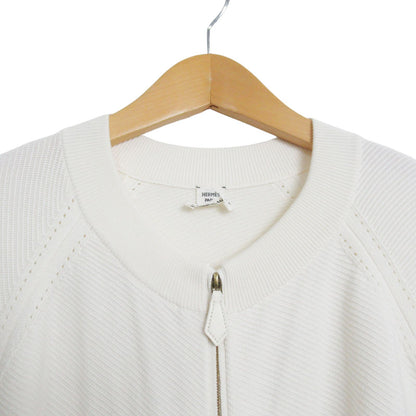 Hermes Short Sleeve Zipped Sweater Cotton White 34
