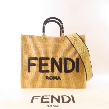 Fendi Woven Straw Sunshine Medium Tote Hand-sewn Shoulder Bag Light Brown 2way Shoulder Bag Beige Other Woven St