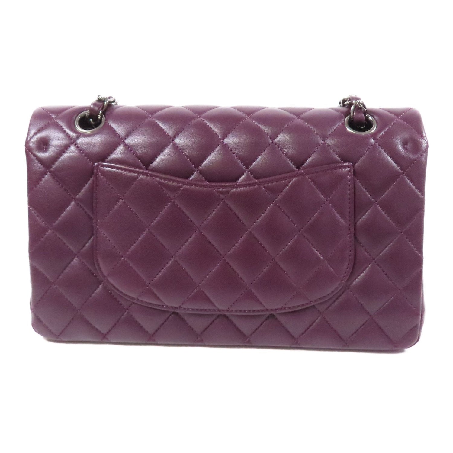 Chanel Purple Sheepskin Leather Classic 25 Silver Shoulder Bag Lambskin (sheep Leather) A 01112