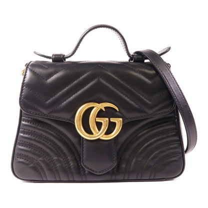 Gucci Sheepskin Leather Gg Marmont Hand-turned Shoulder And Back Bag 2way Shoulder Bag Black Lambskin (sheep Leat