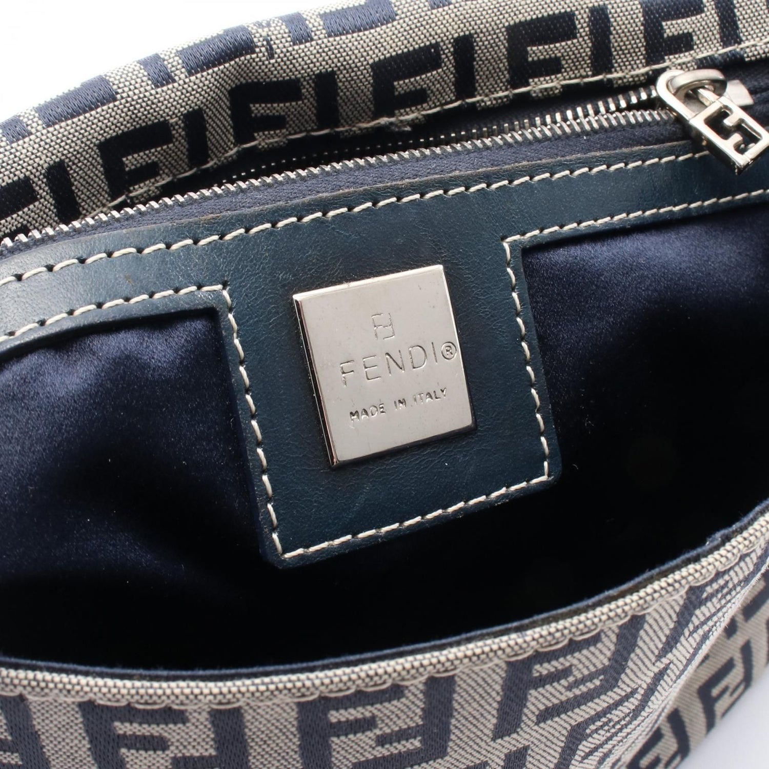 Fendi Zucchino Handbag Navy Gray Canvas 16464