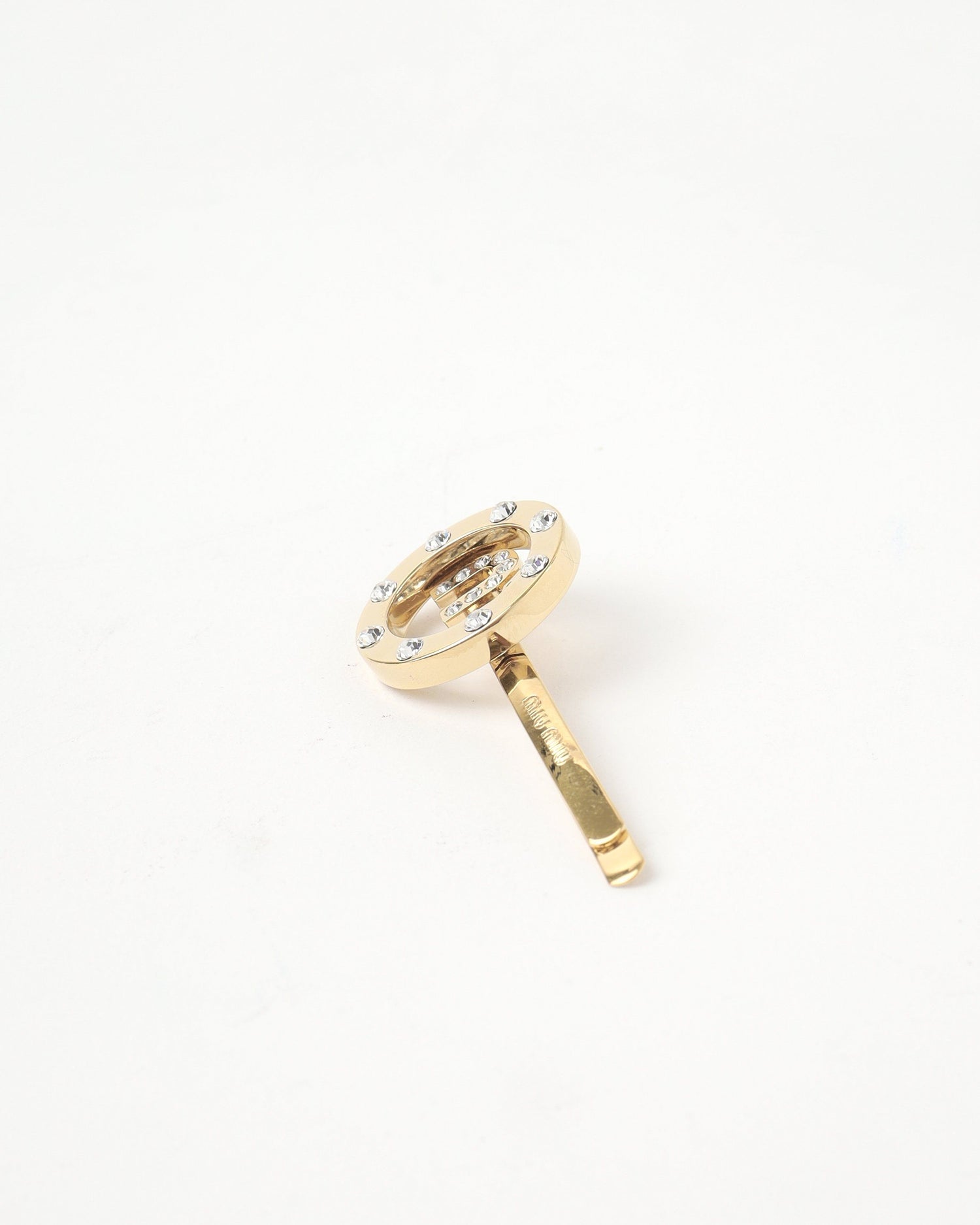Miu Miu Logo Rhinestone Gold Hairpin
