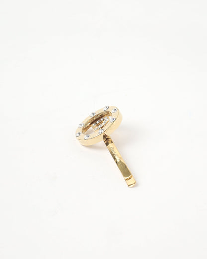 Miu Miu Logo Rhinestone Gold Hairpin