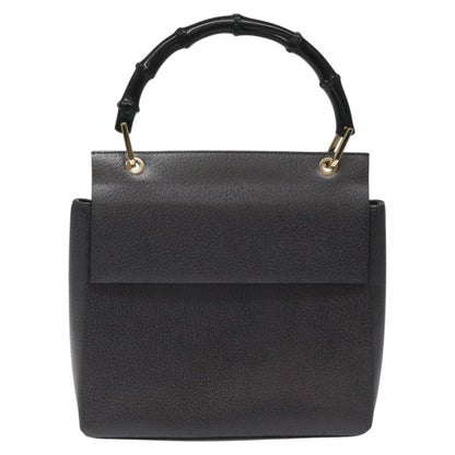 Gucci Bamboo Hand Bag Leather Black Gold 001 3444 1887 Auth