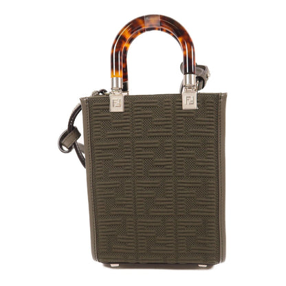 Fendi Needle Woven Fabric Sunshin Silver Handmade Shoulder And Back Bag 2way Shoulder Bag Khaki Green Other Knit 8bs 05