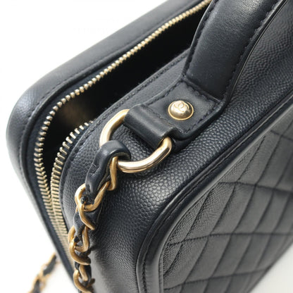 Chanel Navy Cc Filigree Matelasse Shoulder Bag Leather Grained Calfskin