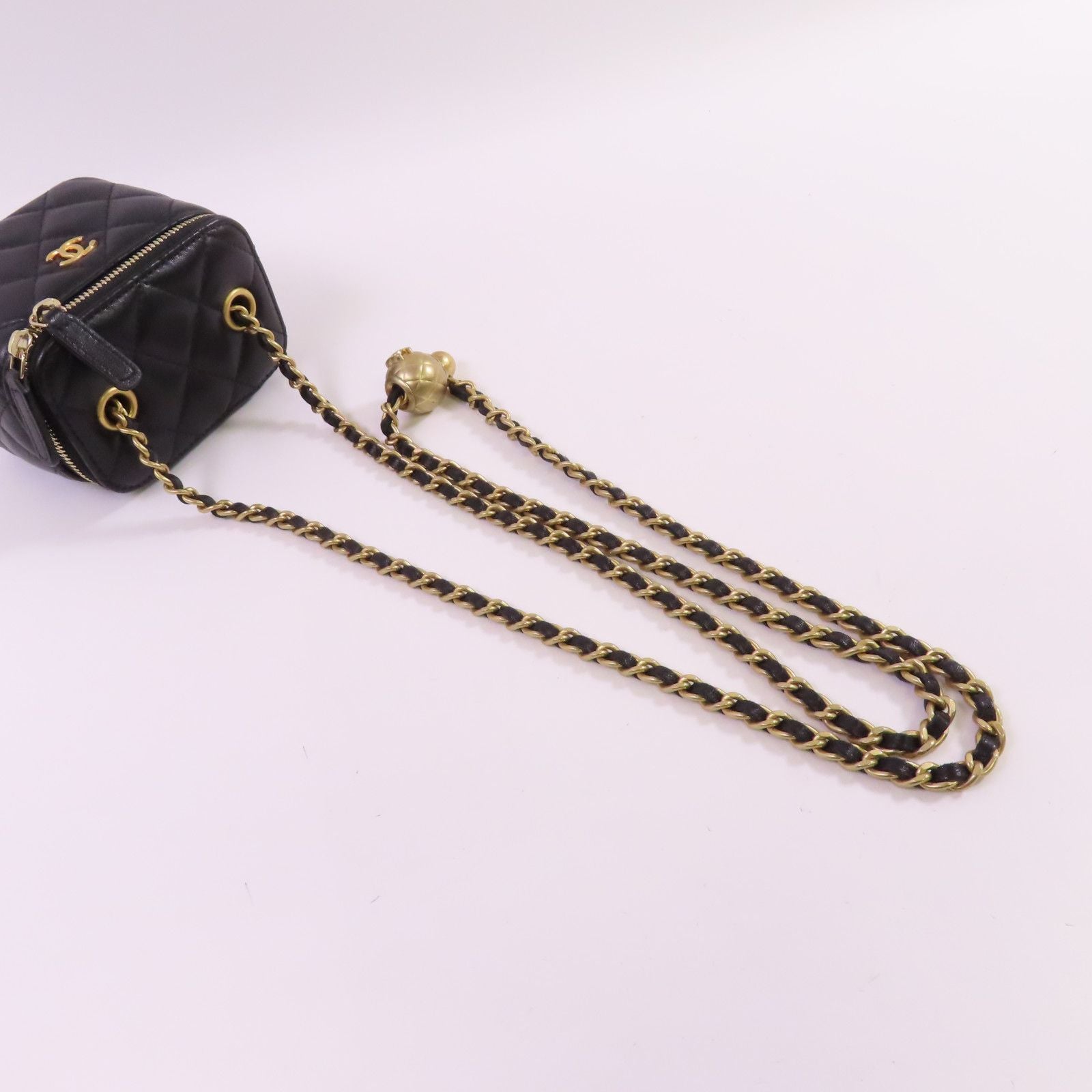 Chanel Black Sheepskin Leather Mini Vanity Case Shoulder Bag Lambskin (sheep Leather)