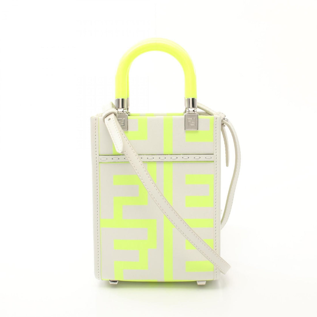 Fendi X Marc Jacobs Sunshine Shopper Mini Handbag White Yellow Leather 8bs 051