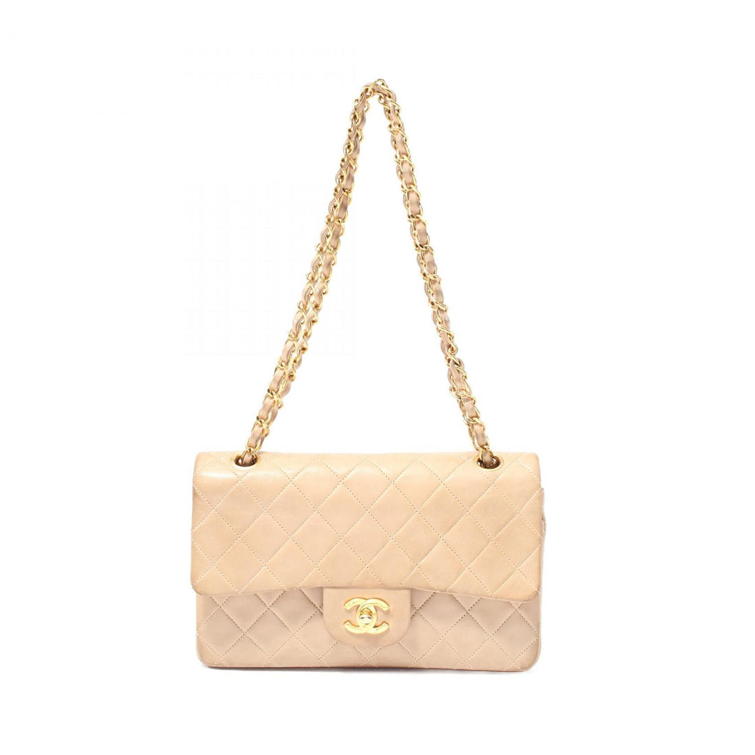 Chanel Beige Matelasse W Flap Shoulder Bag Lambskin (sheep Leather) A 01113