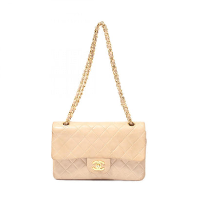 Chanel Beige Matelasse W Flap Shoulder Bag Lambskin (sheep Leather) A 01113