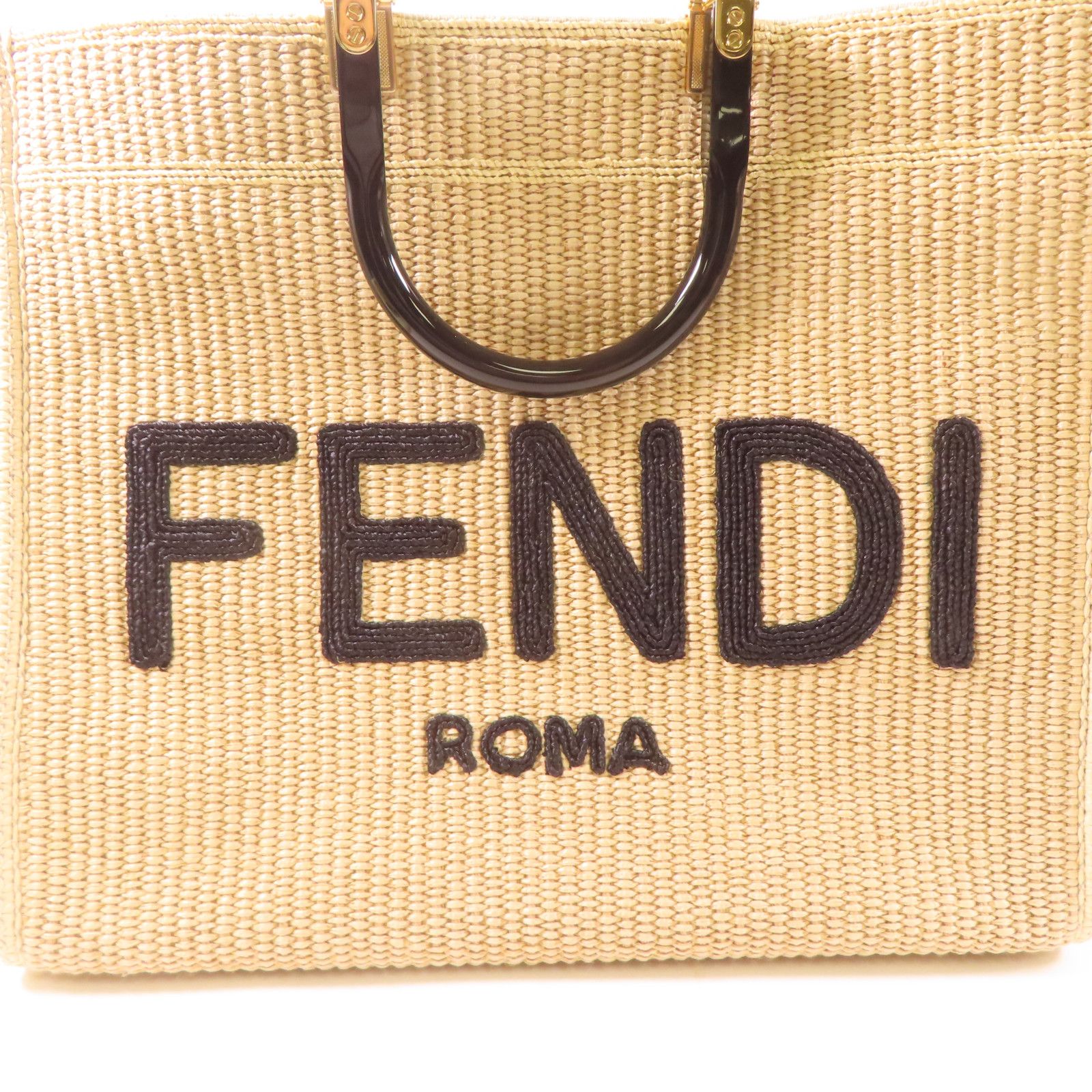 Fendi Woven Straw Sunshine Medium Tote Hand-sewn Shoulder Bag Light Brown 2way Shoulder Bag Beige Other Woven St