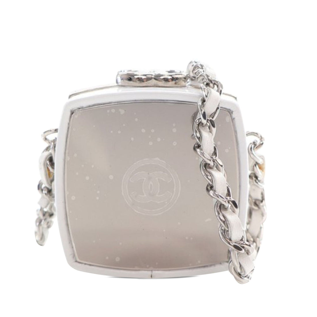 Chanel Patent Goatskin Make-up Box Clutch With Chain White