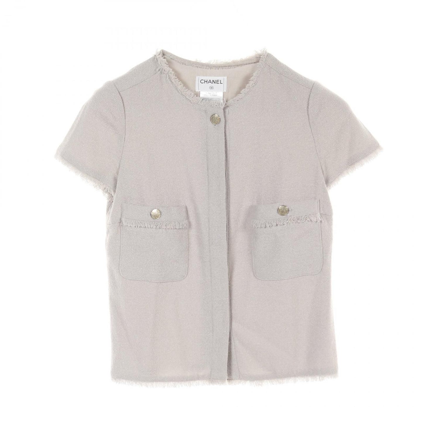 Chanel Gray Coco Button Blouse Wool Nylon P 32246