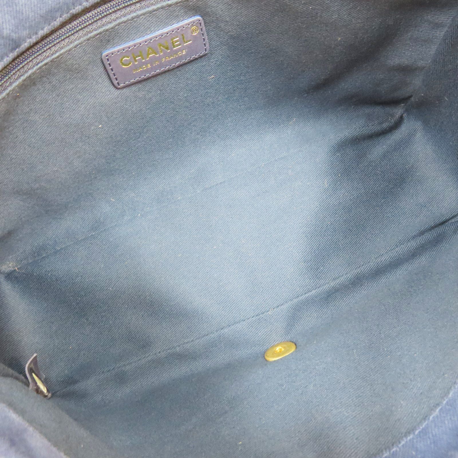 Chanel Coco Shoulder Handbag Blue Chevron Quilted Denim