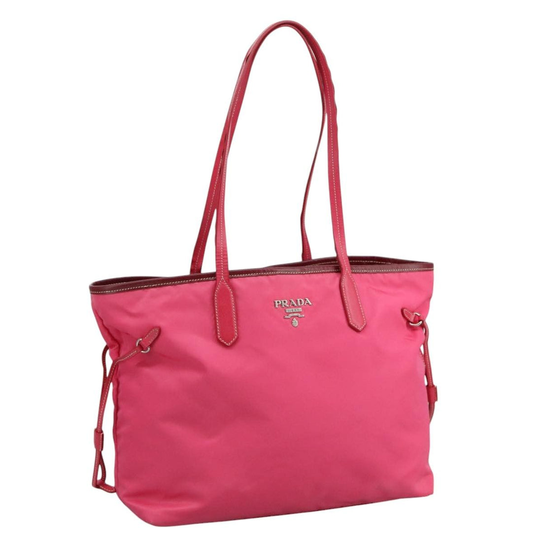 Prada Tote Bag Nylon Pink Silver Auth
