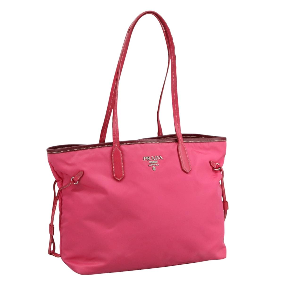 Prada Tote Bag Nylon Pink Silver Auth