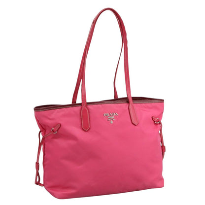 Prada Tote Bag Nylon Pink Silver Auth