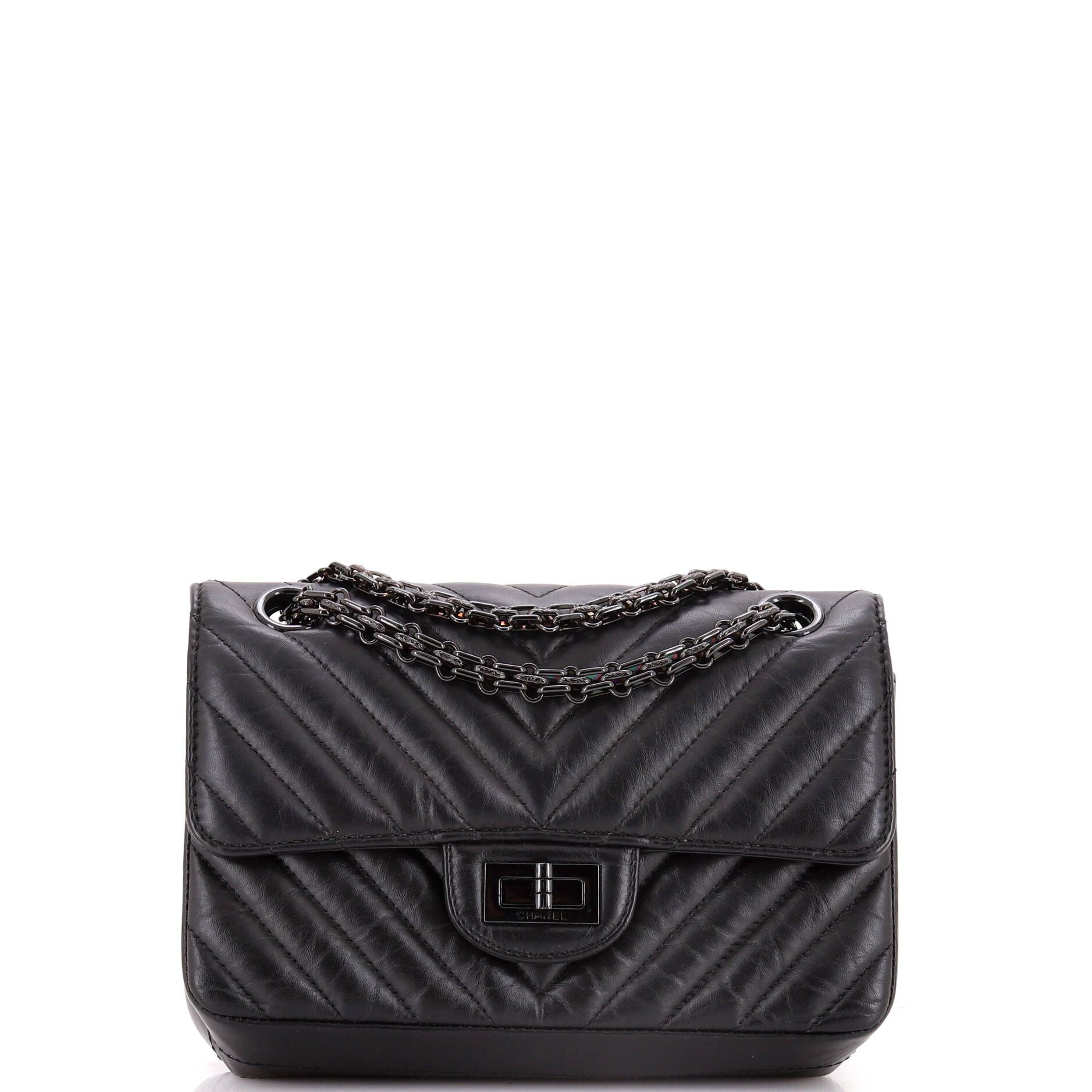 Chanel So Black Reissue 2.55 Flap Bag Chevron Aged Calfskin Mini