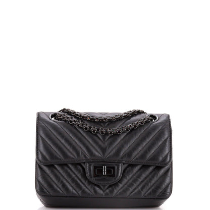 Chanel So Black Reissue 2.55 Flap Bag Chevron Aged Calfskin Mini