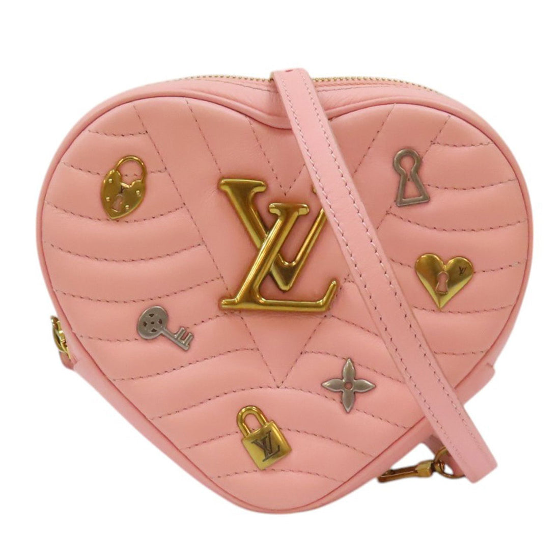 Louis Vuitton New Wave Love Lock Heart Shoulder Bag Calfskin Pink M 53205