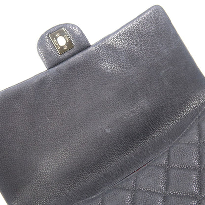 Chanel Black Cowhide Leather Clutch With Chain Silver Cross Shoulder Back Bag Calfskin (cowhide)