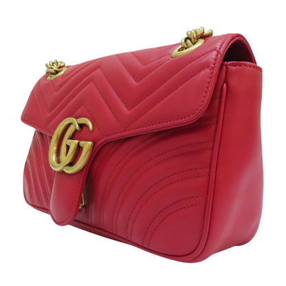 Gucci Small Gg Marmont Shoulder Bag Red Matelasse Chevron Leather 443497