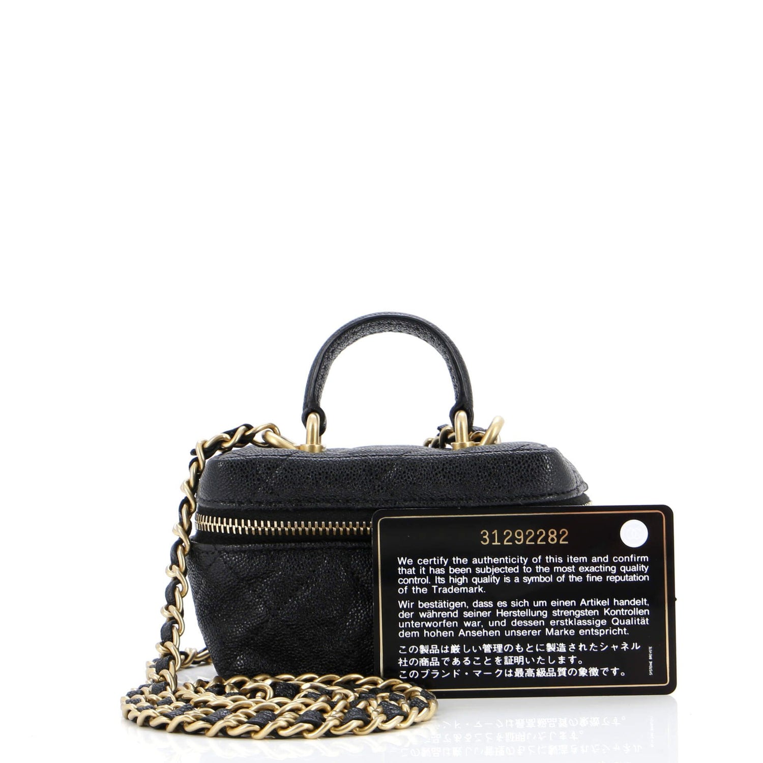 Chanel Top Handle Zip Around Vanity Case With Chain Quilted Caviar Mini