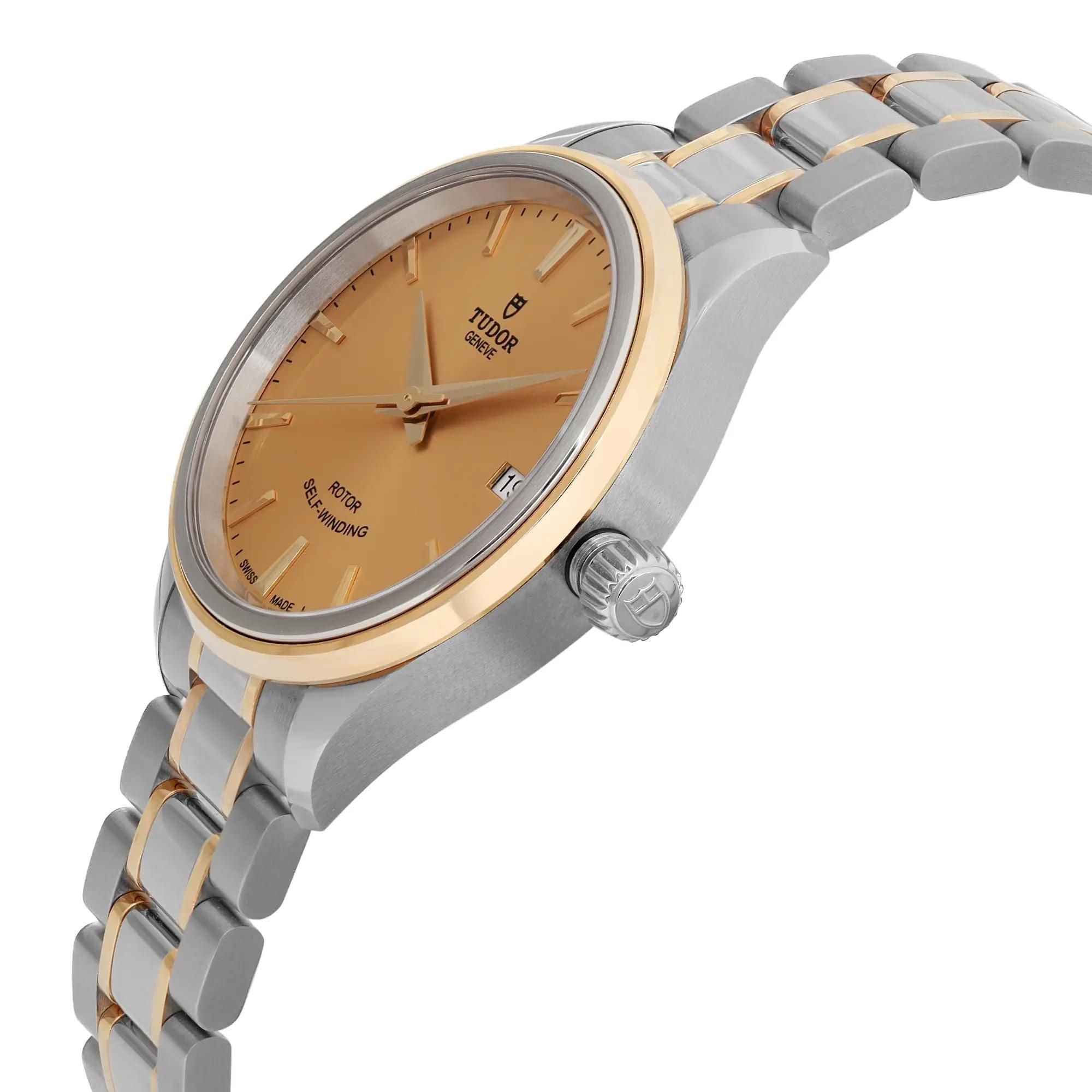 Tudor Style 34mm 18K Yellow Gold Steel Champagne Dial Ladies Watch 12303-0001
