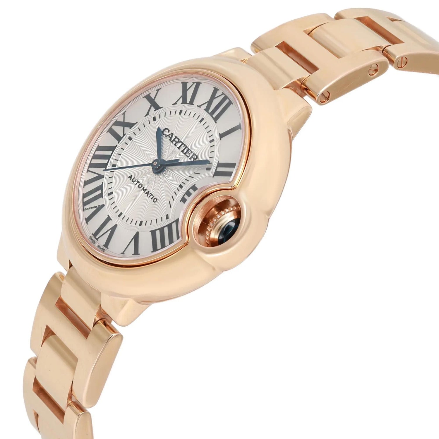 Cartier Ballon Bleu De Watch 33mm 18K Rose Gold Silver Dial Automatic W6920096