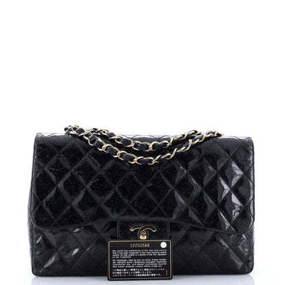 Chanel Vintage Classic Single Flap Bag Quilted Glitter Patent Jumbo