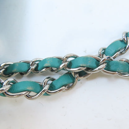 Chanel Green Diamond-shaped Sheepskin Leather Chain Shoulder Bag Silver Cross Shoulder Back