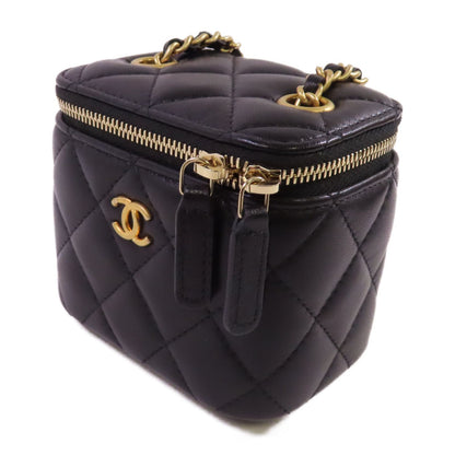 Chanel Black Sheepskin Leather Mini Vanity Case Shoulder Bag Lambskin (sheep Leather)