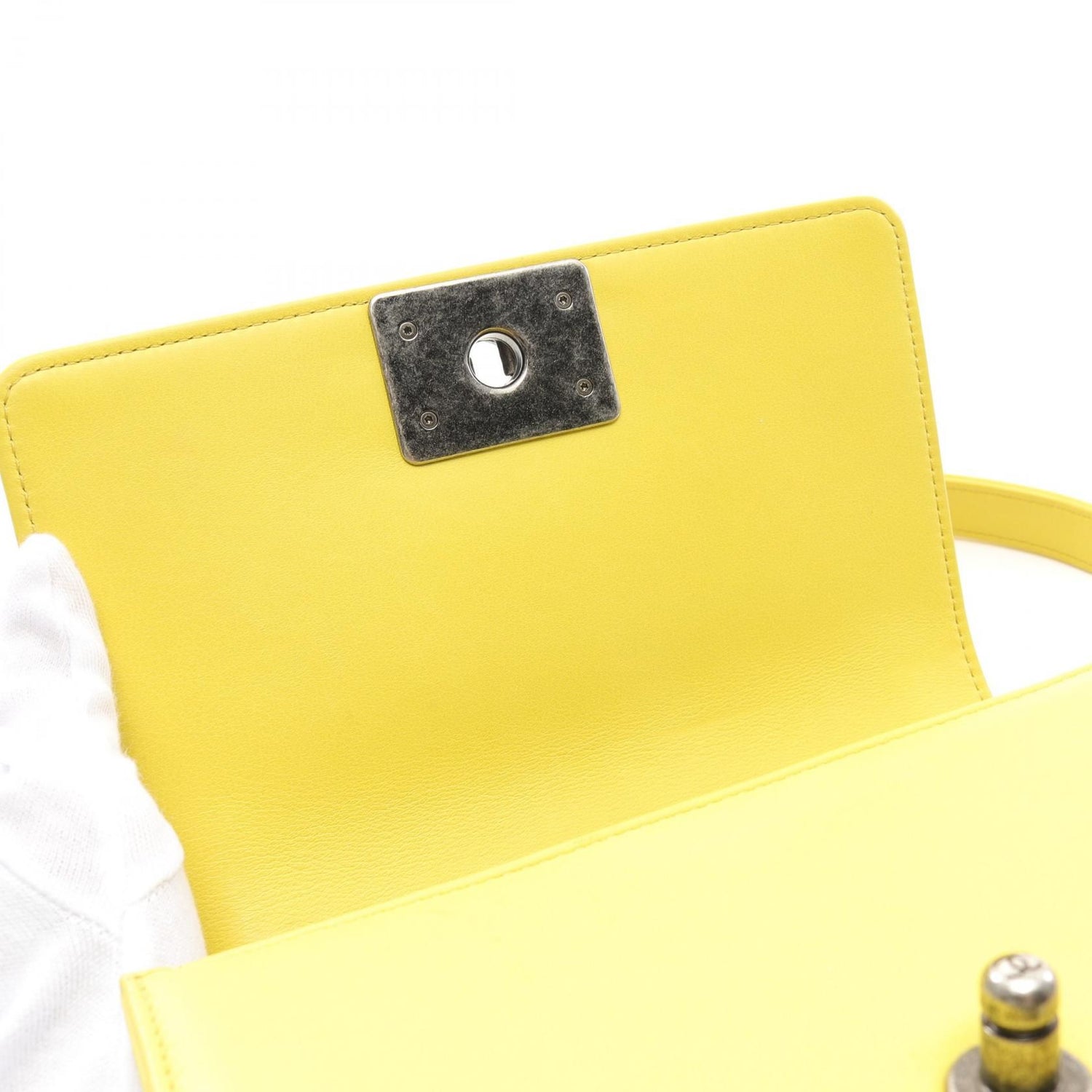 Chanel Yellow Boy Small Chevron V Stitch Shoulder Bag Lambskin (sheep Leather) A 67085