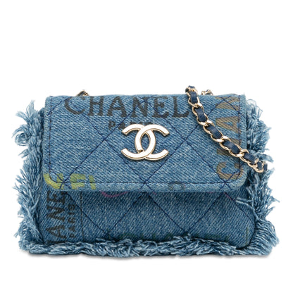 Chanel Mini Denim Mood Clutch With Chain Blue