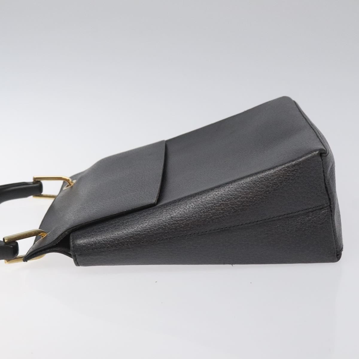 Gucci Bamboo Hand Bag Leather Black Gold 001 3444 1887 Auth